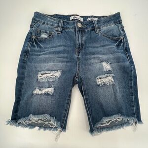 YMI Dream Fit Mid Rise Bermuda Cut Off Distressed Denim Jean Shorts Size 3 Women